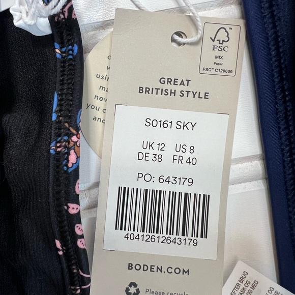 BODEN SYMI STRING BIKINI BOTTOM Swim 8 Navy Blue Top 32B 2 Piece Swim NEW. 376 - Picture 3 of 4